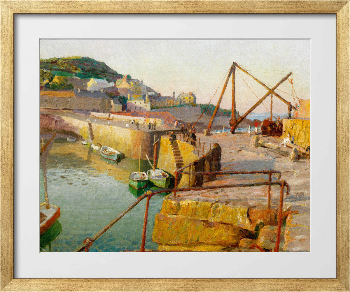 Harold Harvey Print, Mousehole (1939) in a gold frame
