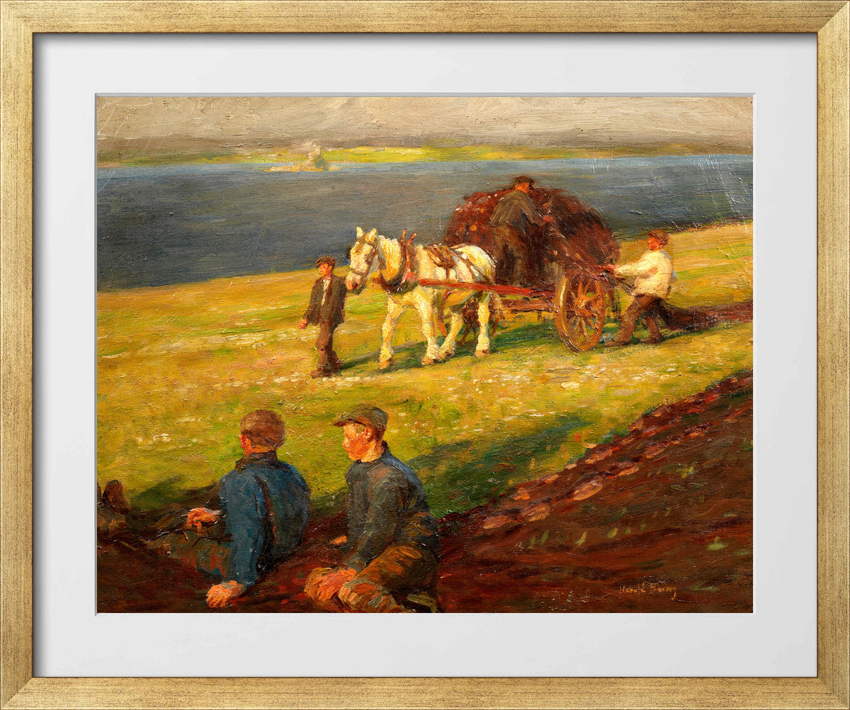 Harold Harvey Print, Spreading the nets in a gold frame