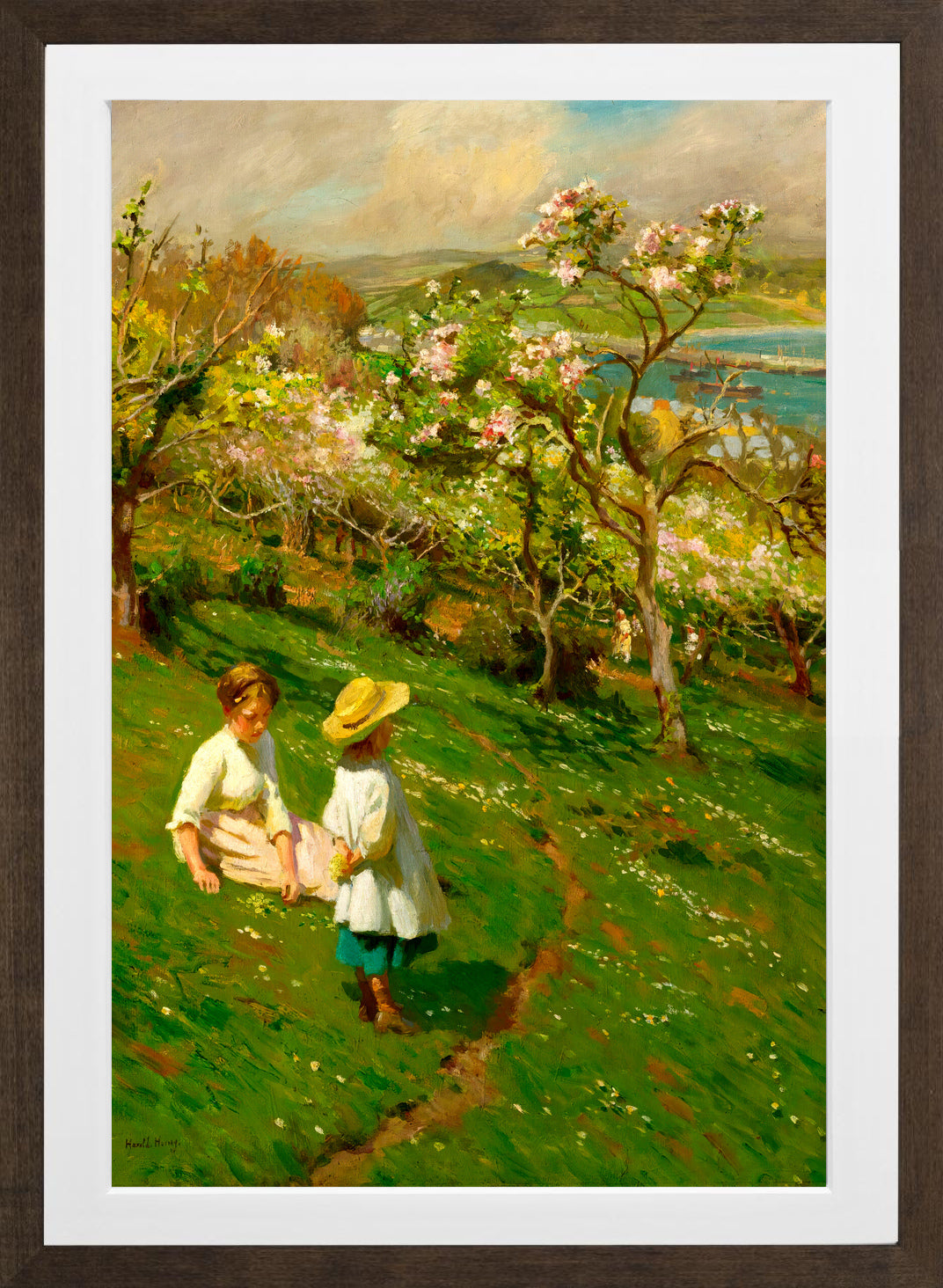 Harold Harvey Print, Springtime In The Orchard in a brown frame