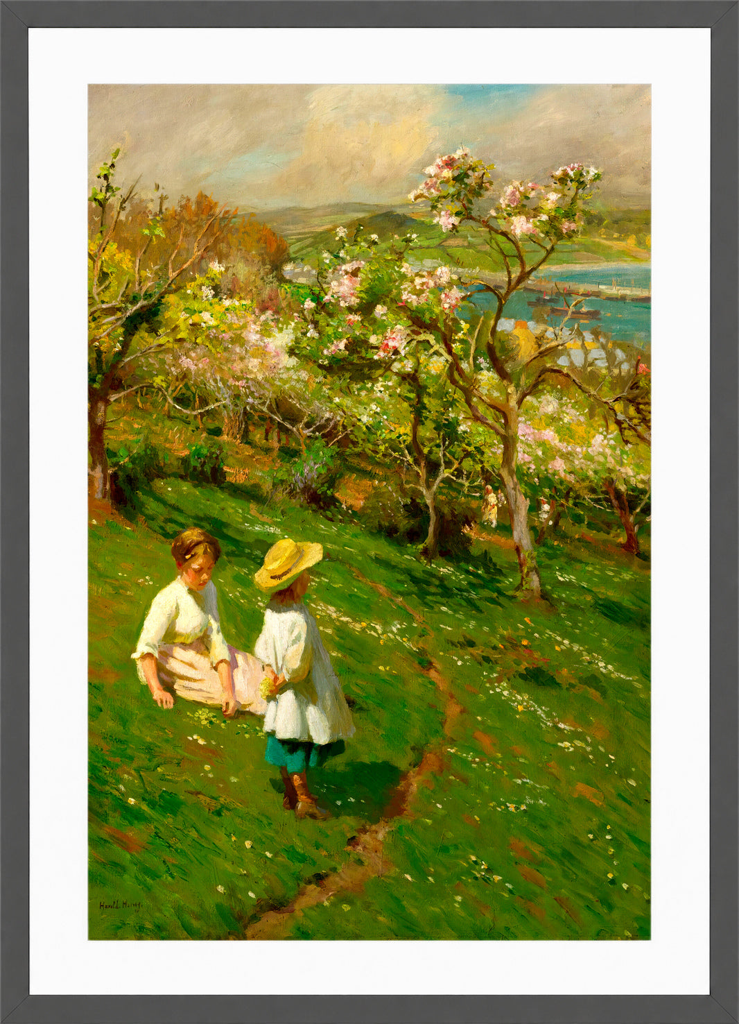 Harold Harvey Print, Springtime In The Orchard in a dark grey frame