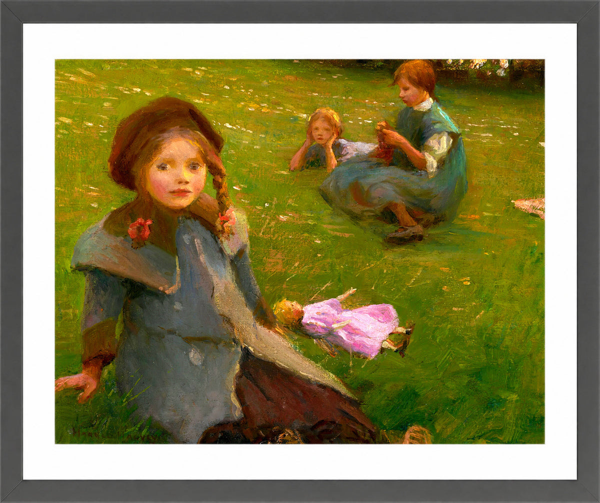 Harold Harvey Print, The lilac doll in a dark grey frame