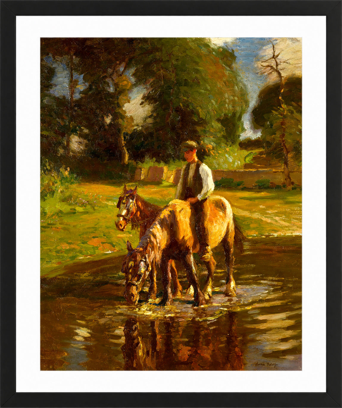 Harold Harvey Print, The watering place in a black frame