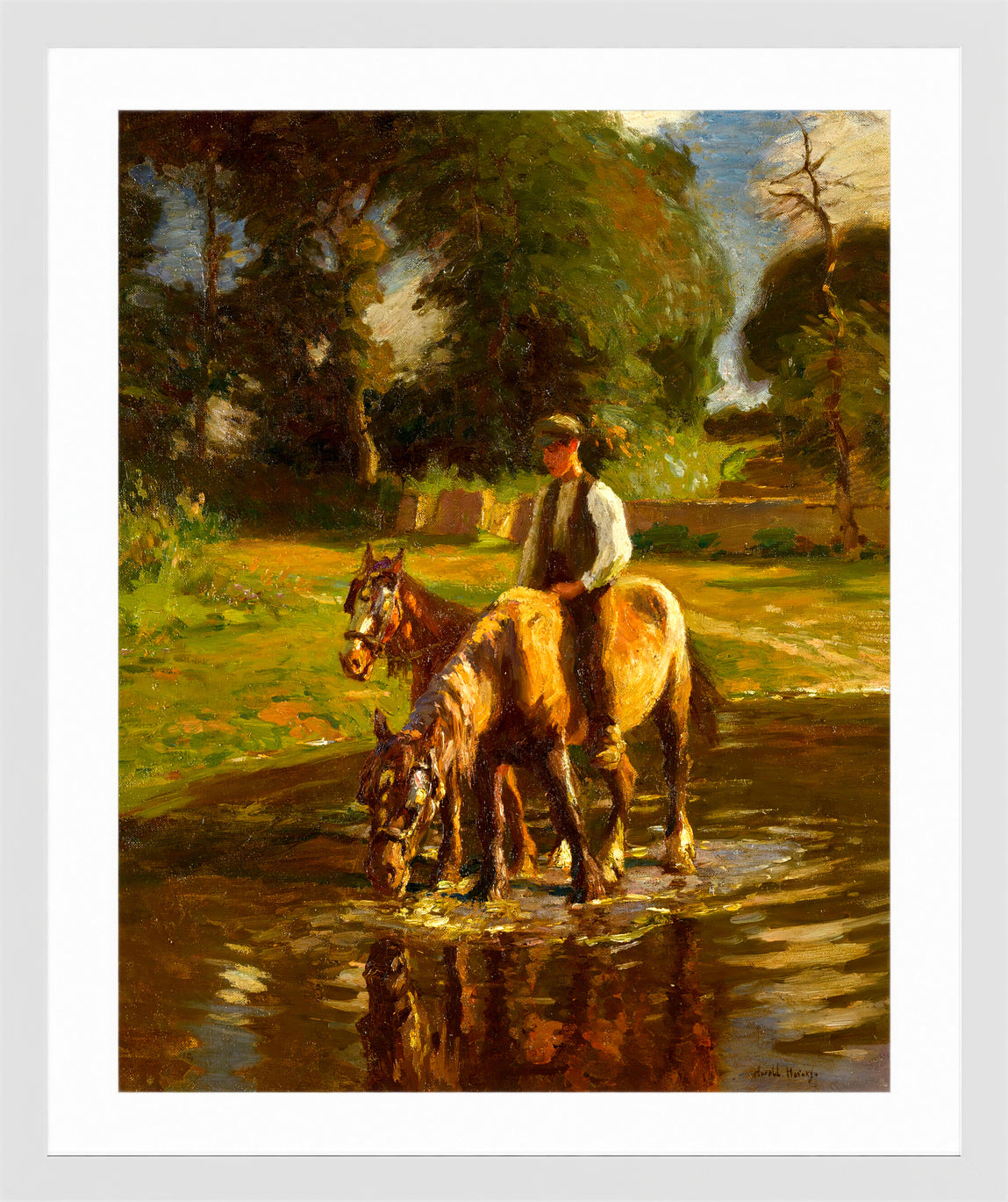 Harold Harvey Print, The watering place in a white frame