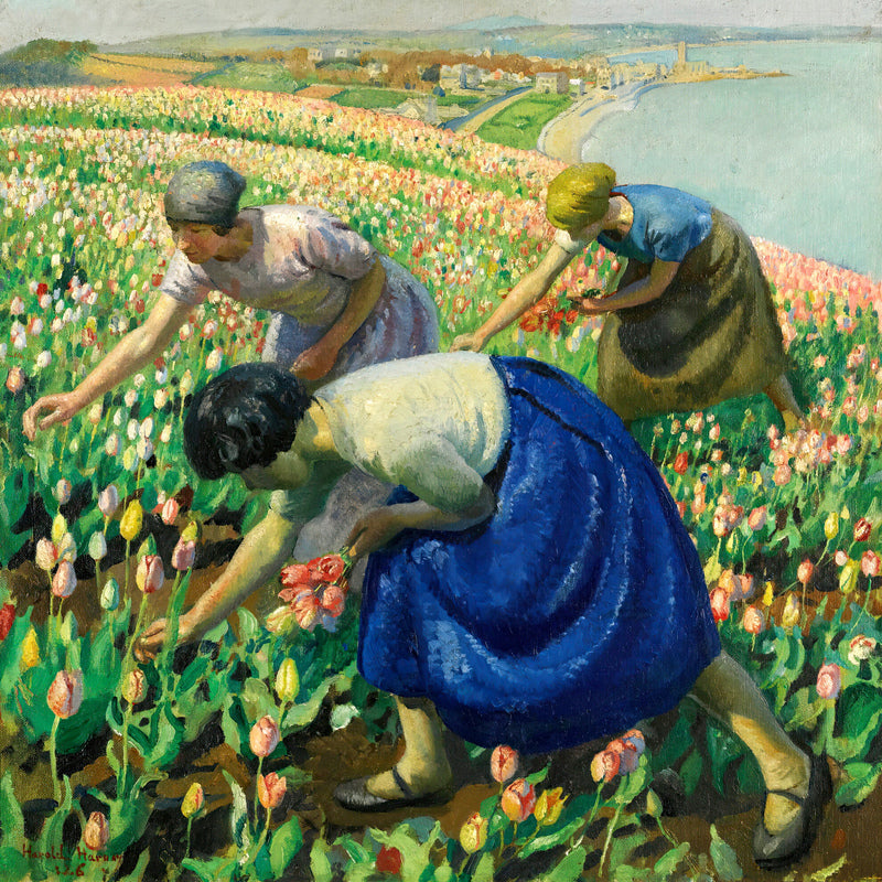 Harold Harvey Print, Tulip Pickers (1926) as an unframed print
