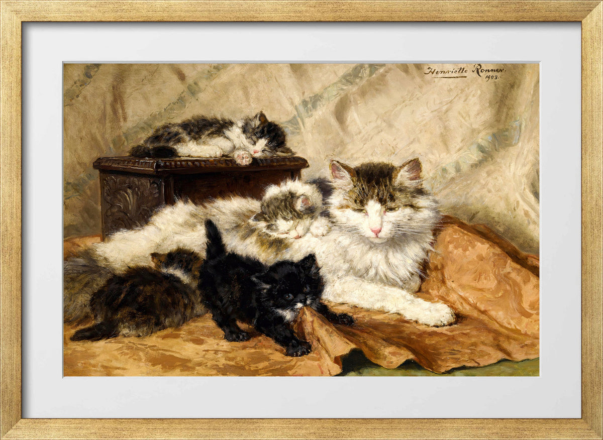 A Mother and Her Kittens (1903) by Henriette Ronner-Knip β gold frame
