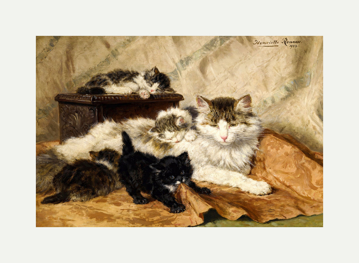 A Mother and Her Kittens (1903) by Henriette Ronner-Knip β rolled canvas