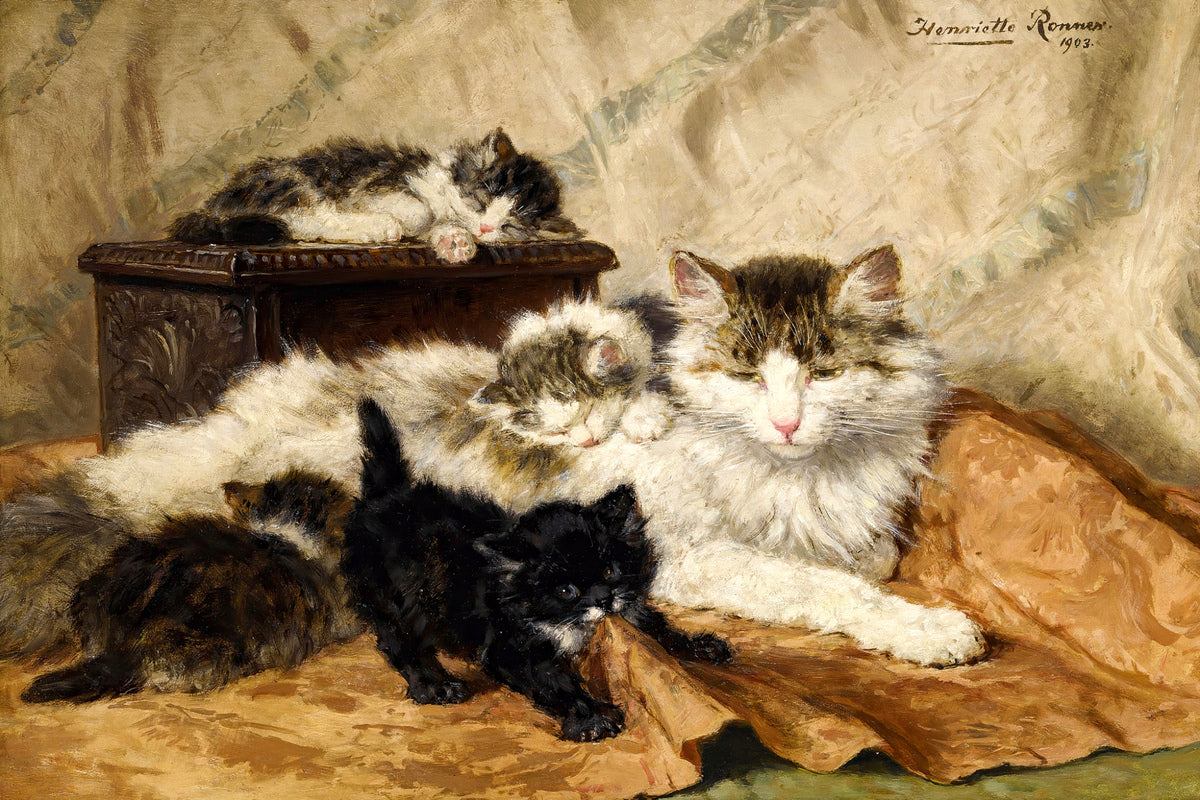 A Mother and Her Kittens (1903) by Henriette Ronner-Knip β unframed
