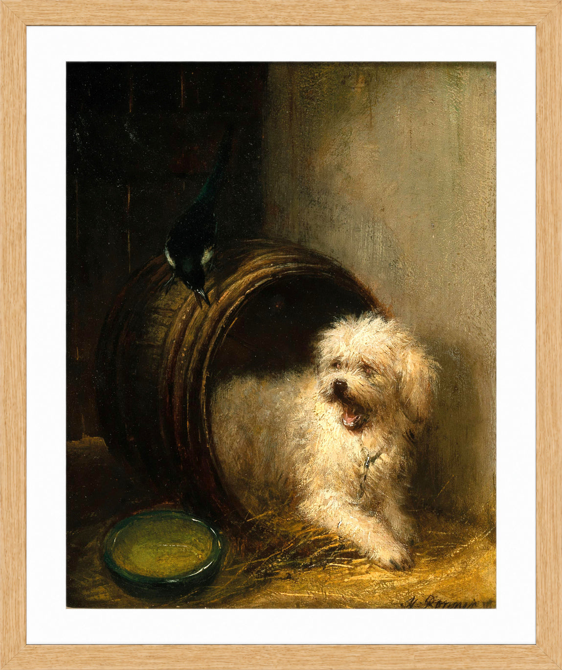 A Puppy in a Barrel by Henriette Ronner-Knip β oak frame