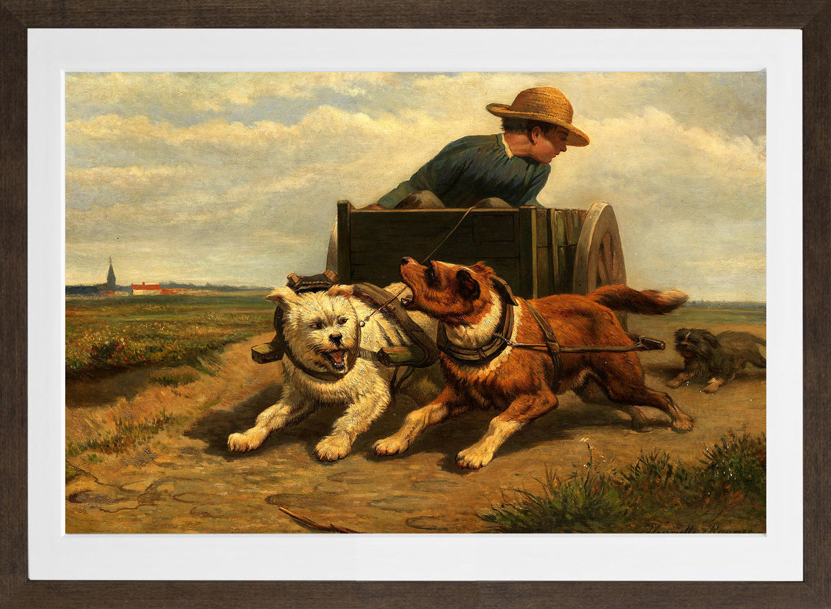 Boy with a Dog Cart by Henriette Ronner-Knip — brown frame