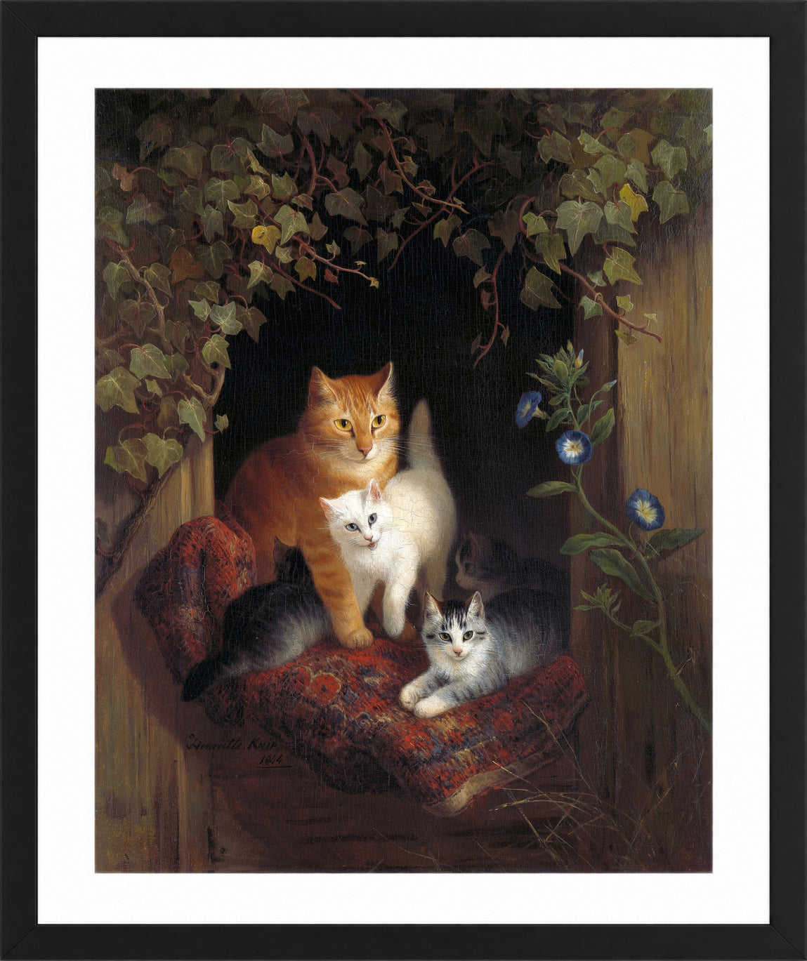 Cat with Kittens (1844) by Henriette Ronner-Knip β black frame