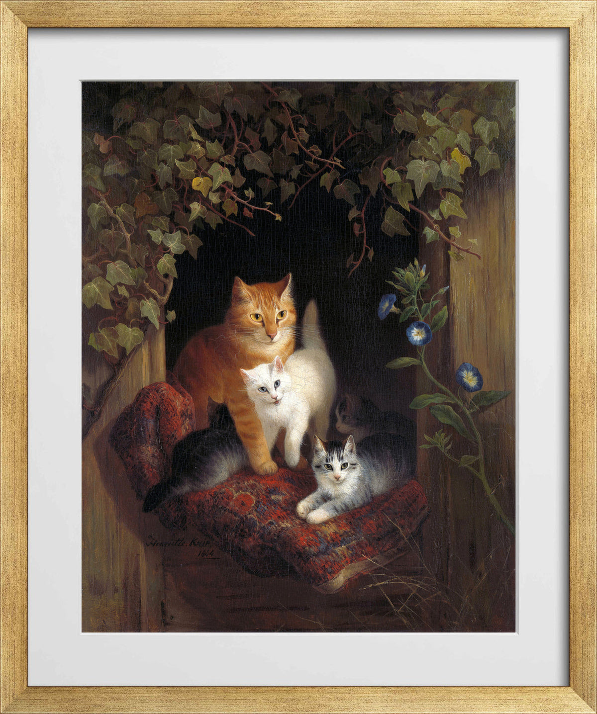 Cat with Kittens (1844) by Henriette Ronner-Knip β gold frame
