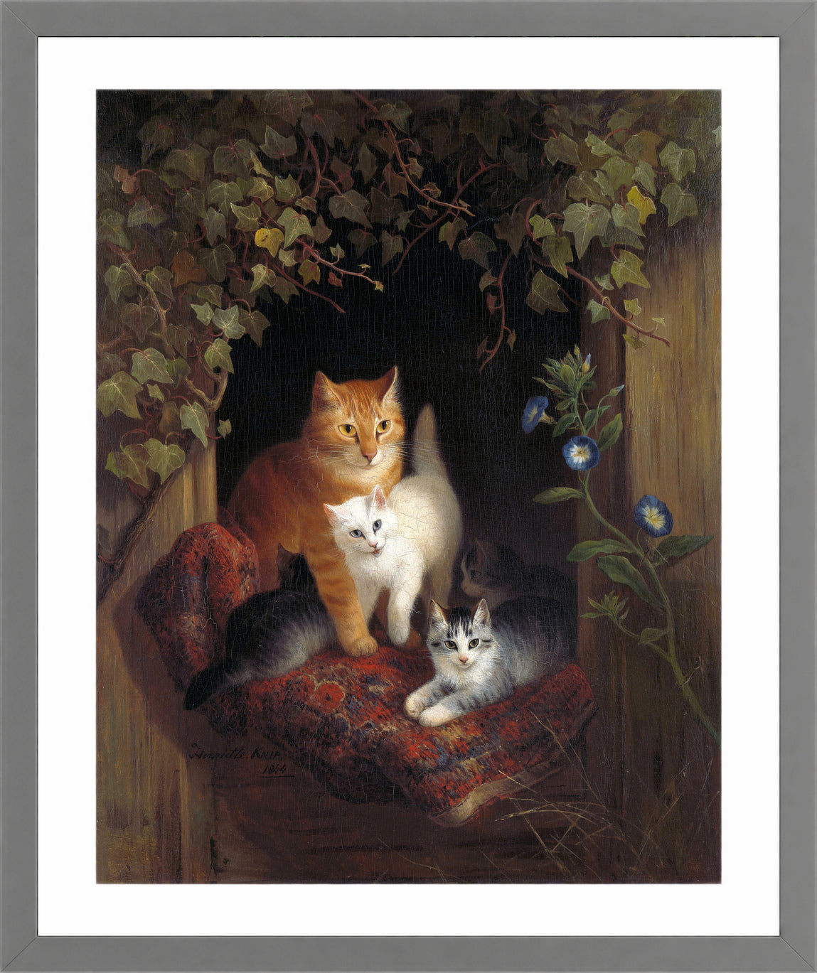 Cat with Kittens (1844) by Henriette Ronner-Knip β light grey frame