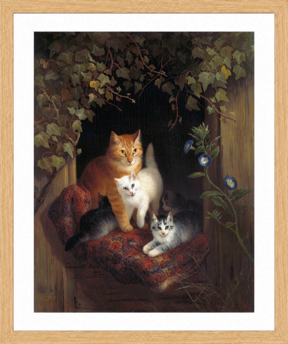 Cat with Kittens (1844) by Henriette Ronner-Knip β oak frame