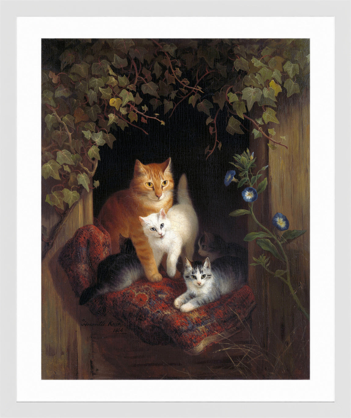 Cat with Kittens (1844) by Henriette Ronner-Knip β white frame