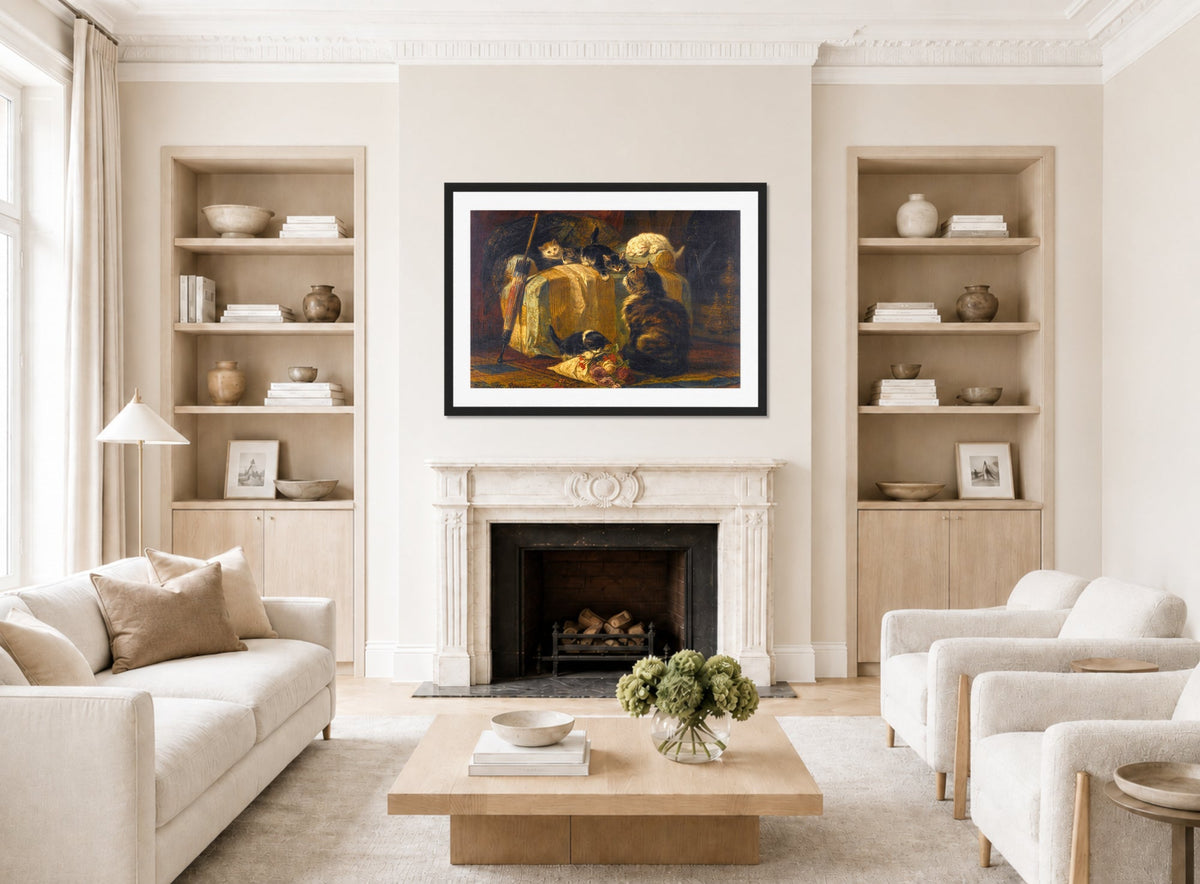 Kittens at Play — The Draped Chair by Henriette Ronner-Knip — living room roomset
