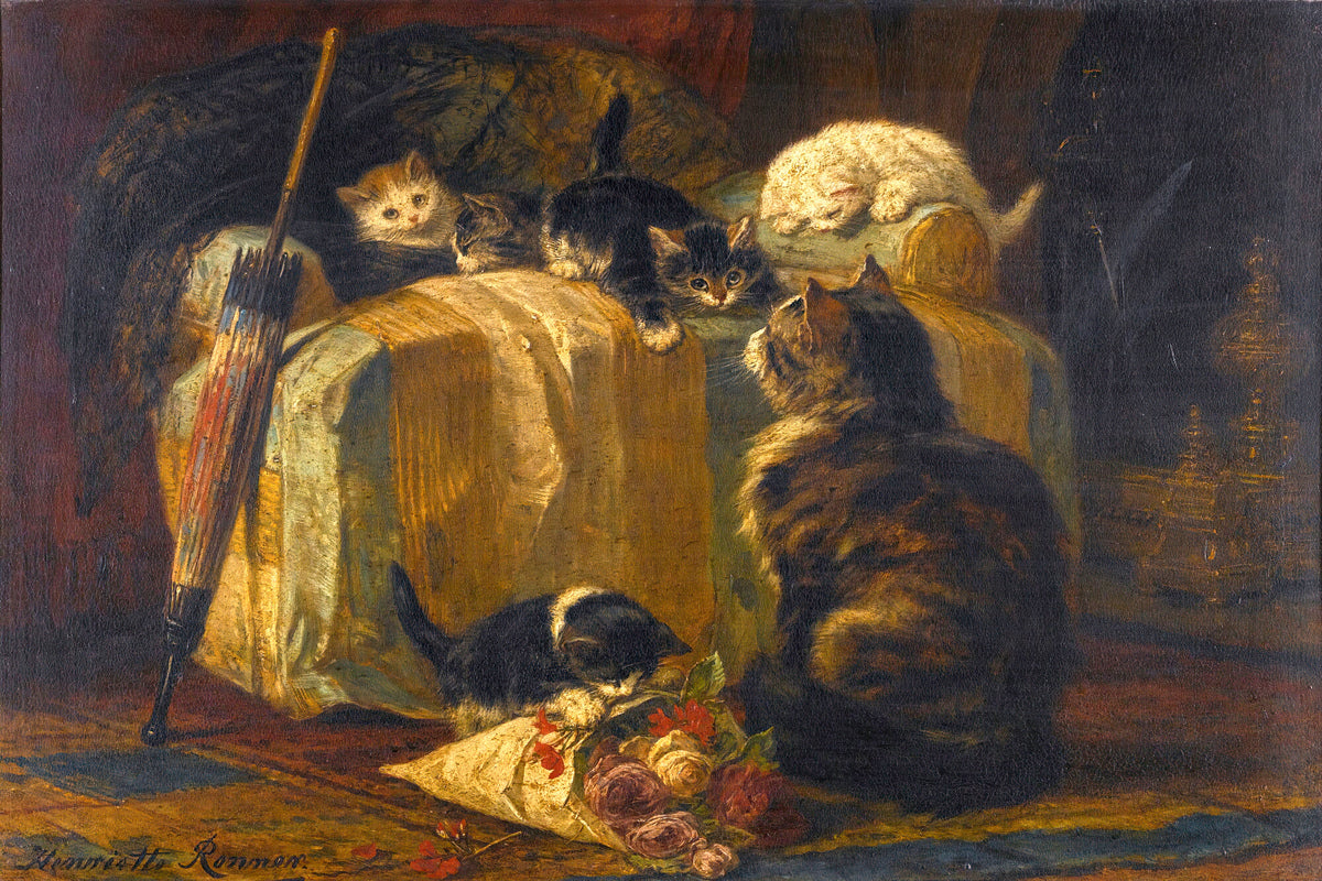 Kittens at Play — The Draped Chair by Henriette Ronner-Knip — unframed
