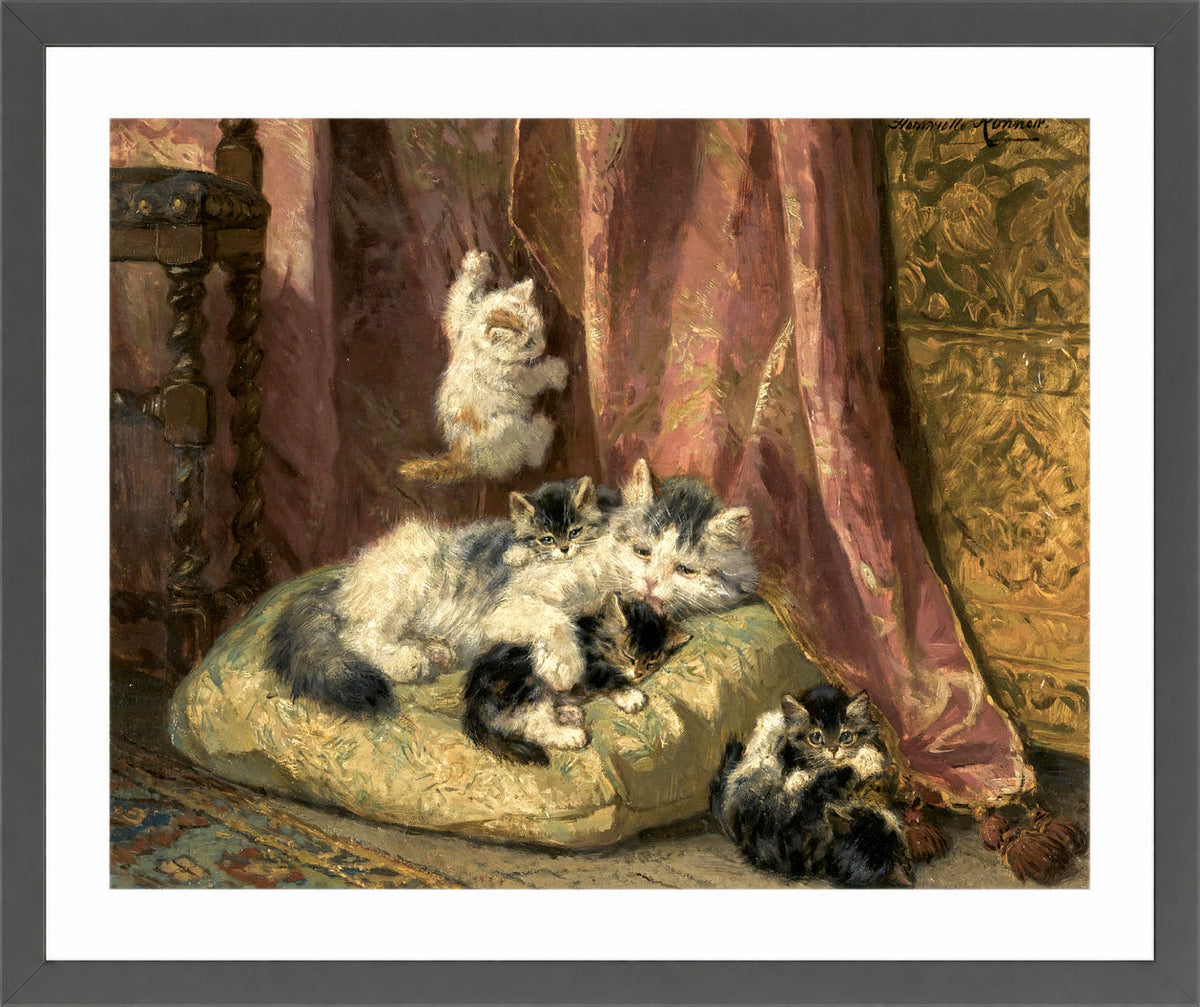 Kittens at Play β The Hanging Cord by Henriette Ronner-Knip β dark grey frame