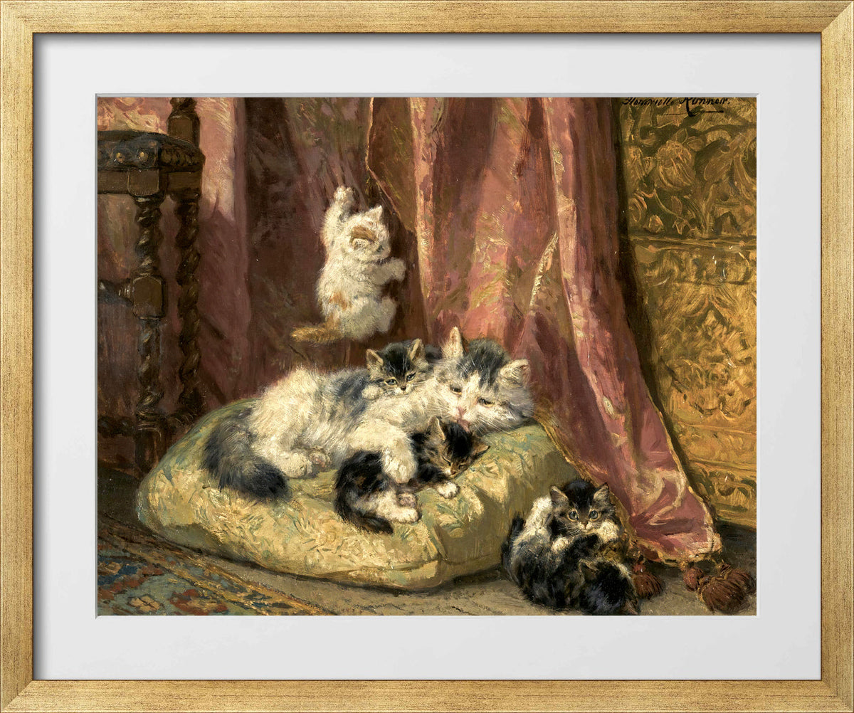 Kittens at Play β The Hanging Cord by Henriette Ronner-Knip β gold frame