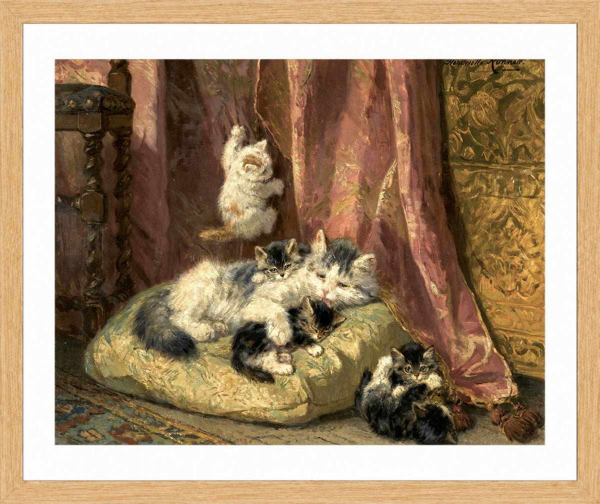 Kittens at Play β The Hanging Cord by Henriette Ronner-Knip β oak frame