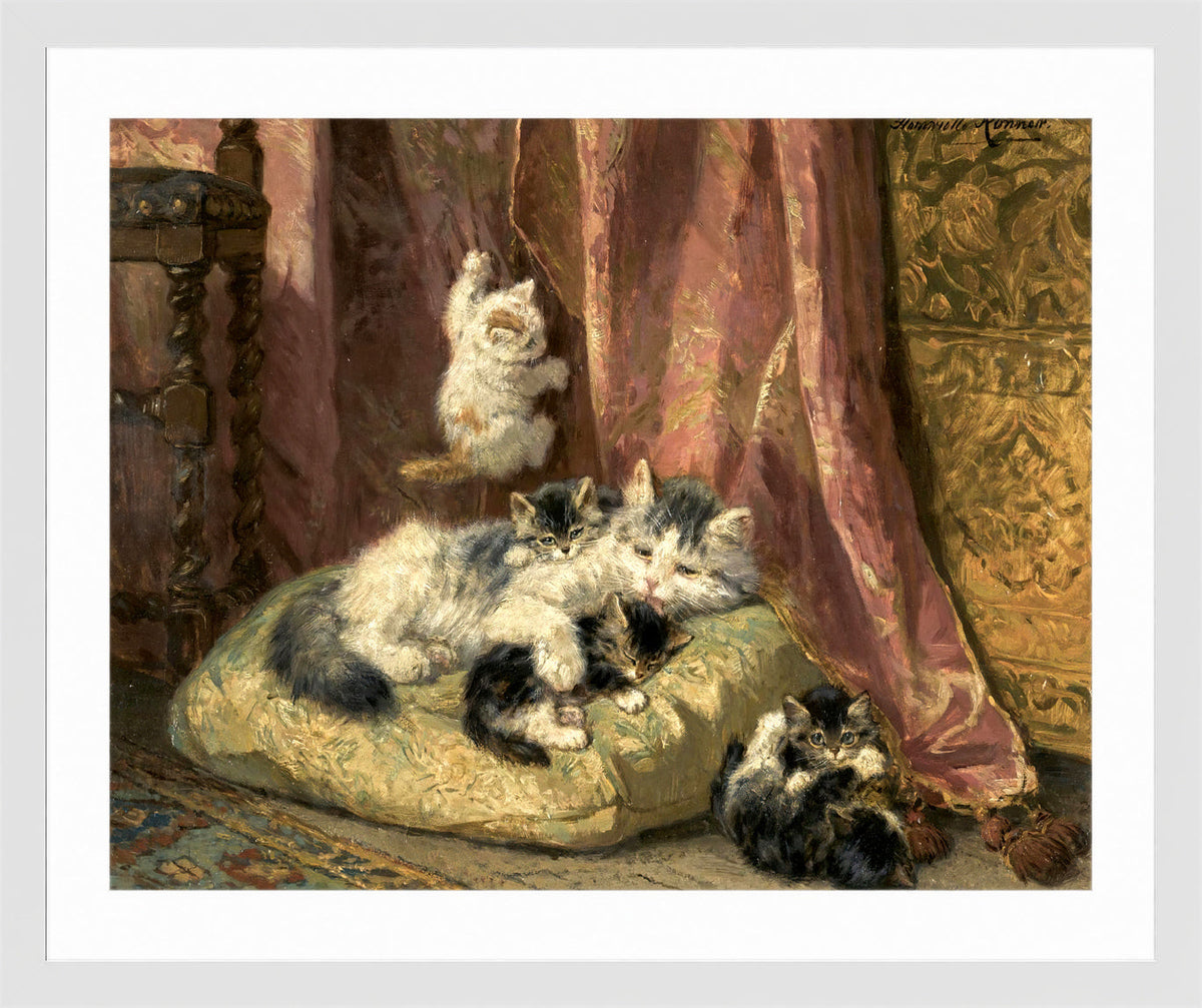 Kittens at Play β The Hanging Cord by Henriette Ronner-Knip β white frame