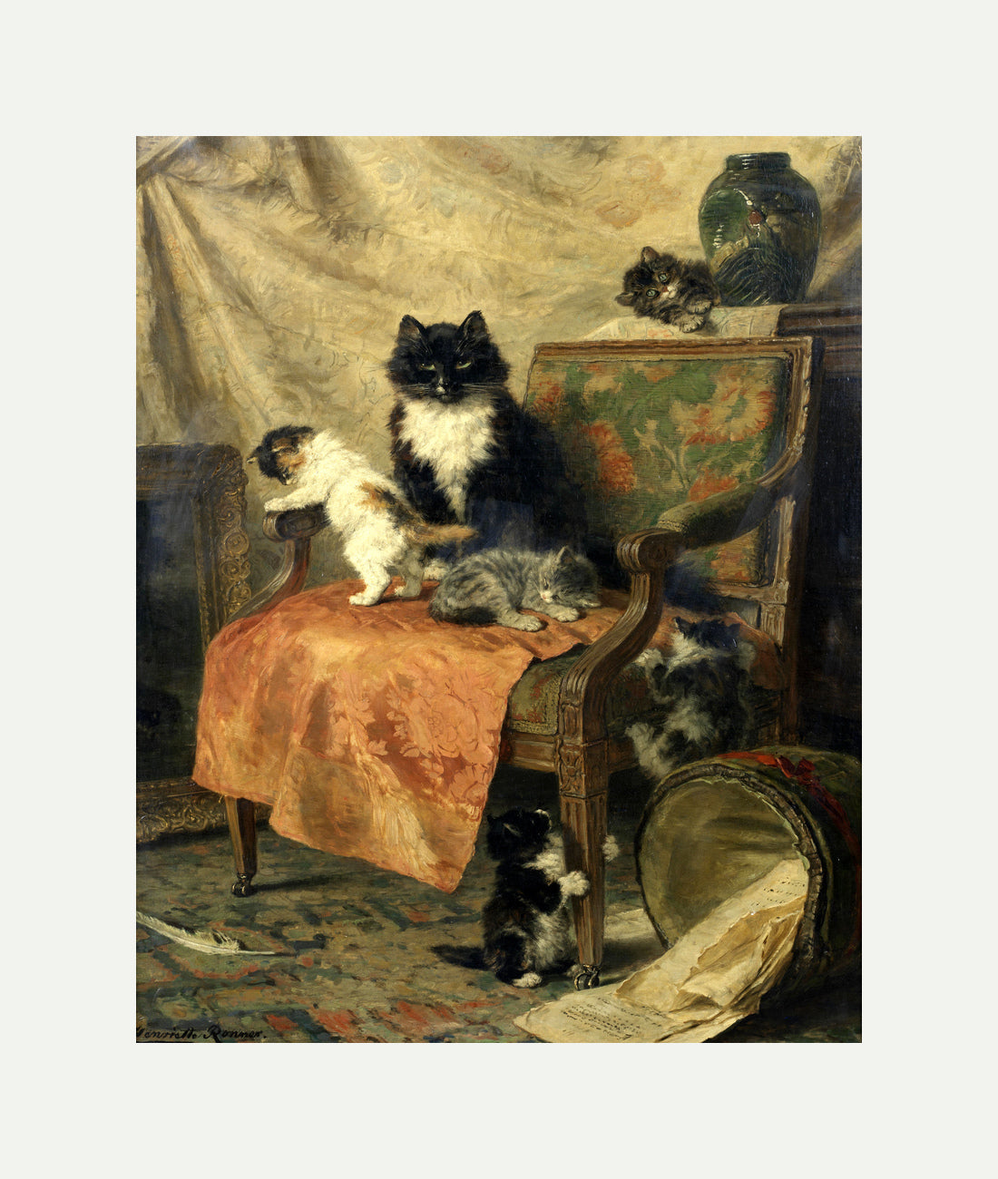 Kittens at Play β The Orange Chair by Henriette Ronner-Knip β rolled canvas