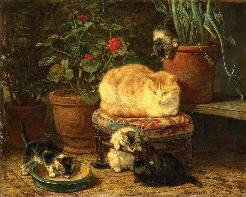 Kittens at Play β Among the Flowerpots by Henriette Ronner-Knip β unframed