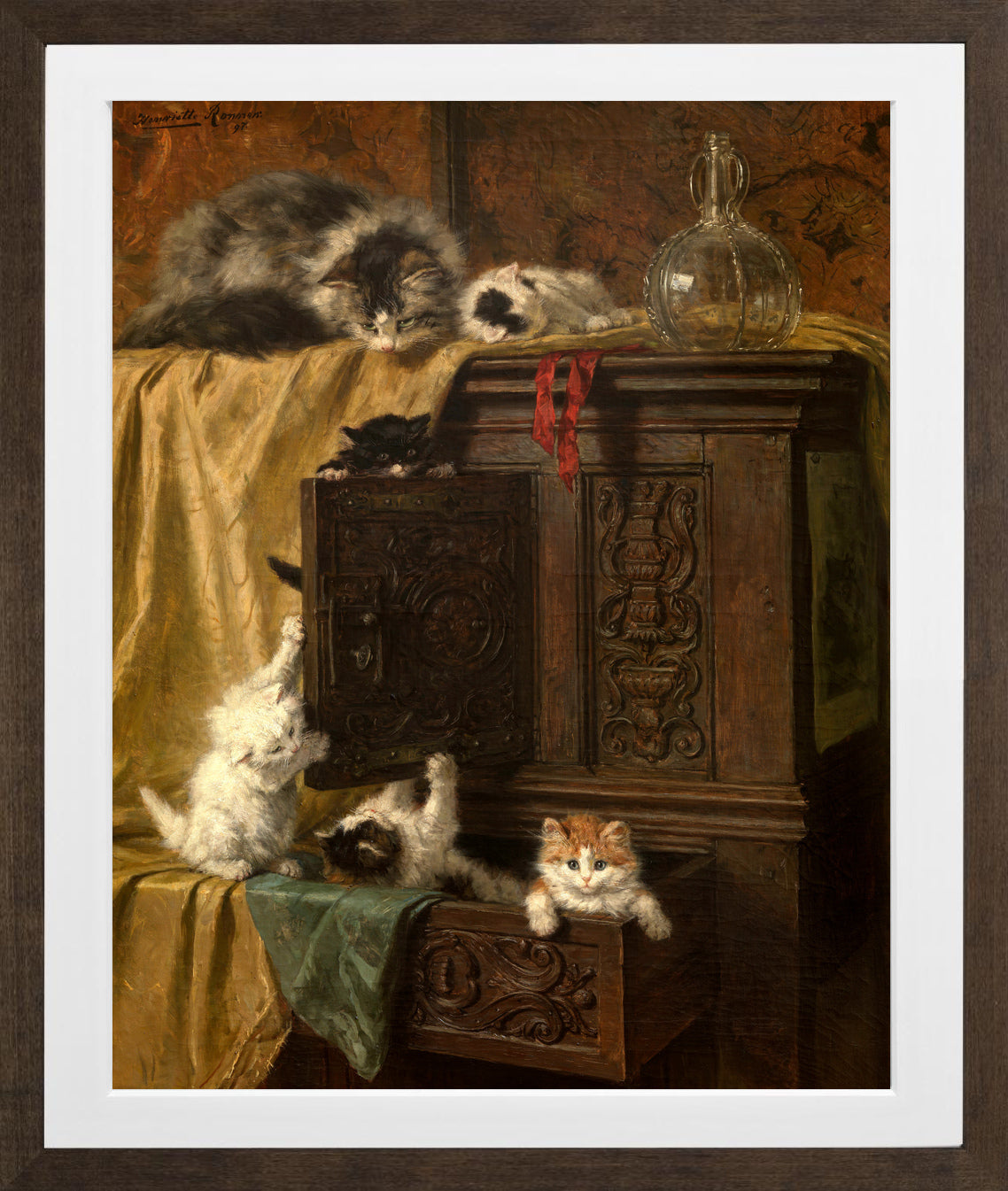 Misbehaving (1897) by Henriette Ronner-Knip — brown frame