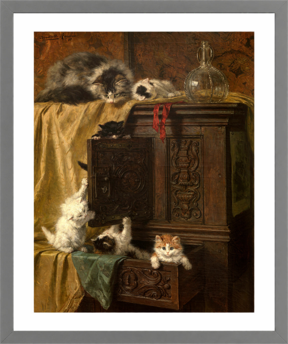 Misbehaving (1897) by Henriette Ronner-Knip — light grey frame