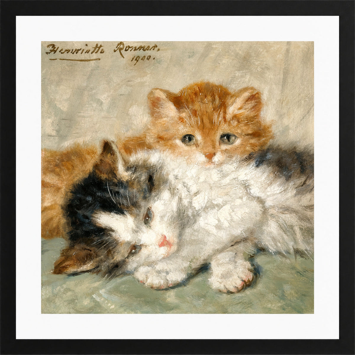 Sleepy Kittens (1900) by Henriette Ronner-Knip β black frame