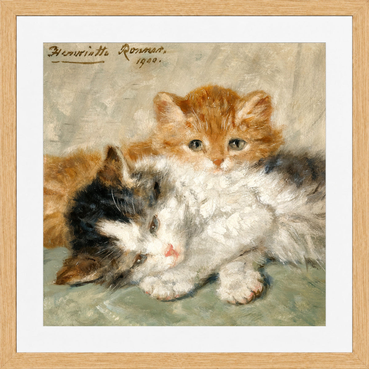 Sleepy Kittens (1900) by Henriette Ronner-Knip β oak frame