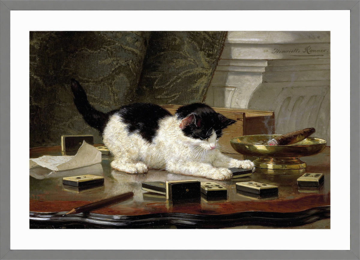 The Cat at Play by Henriette Ronner-Knip — light grey frame