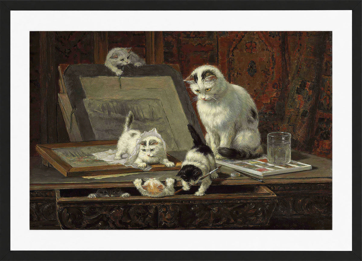The Kittenβs Art Lesson by Henriette Ronner-Knip β black frame