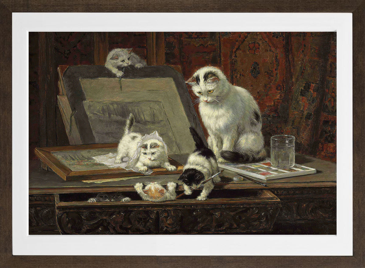 The Kittenβs Art Lesson by Henriette Ronner-Knip β brown frame