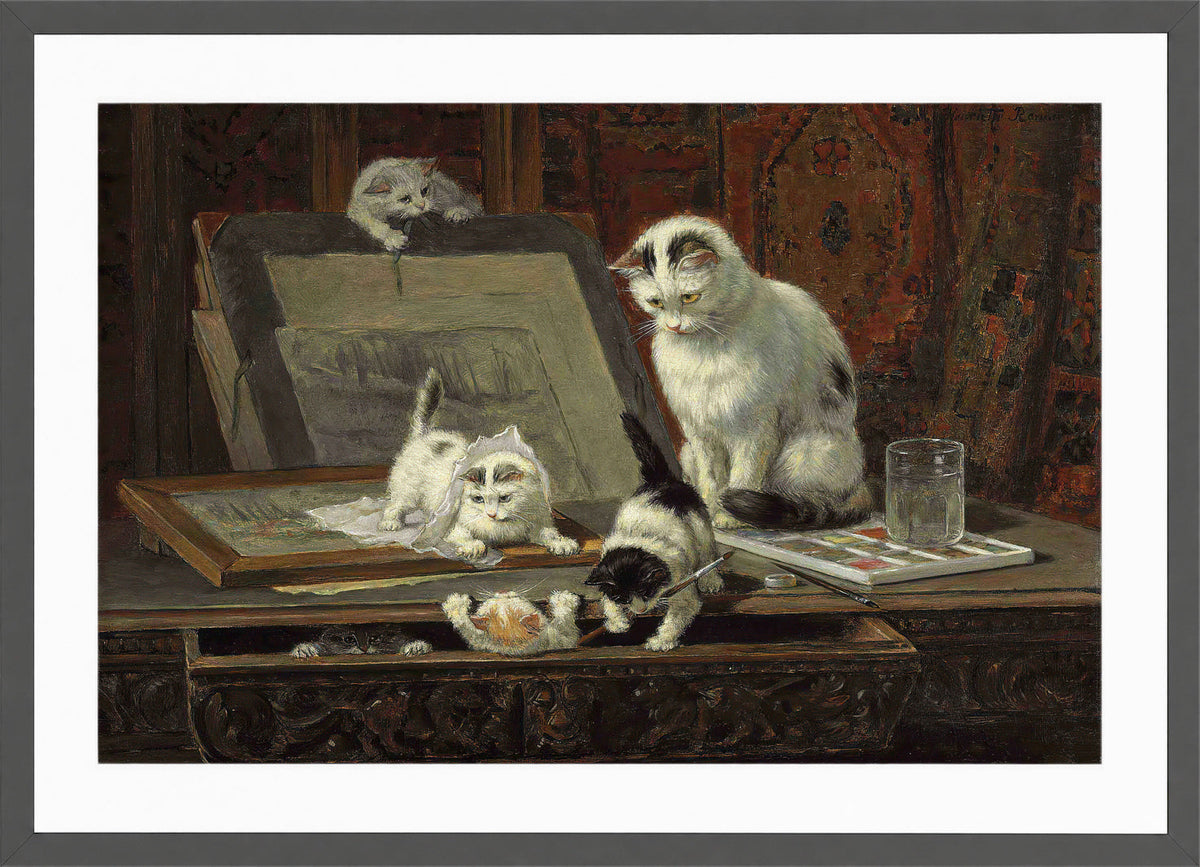 The Kittenβs Art Lesson by Henriette Ronner-Knip β dark grey frame