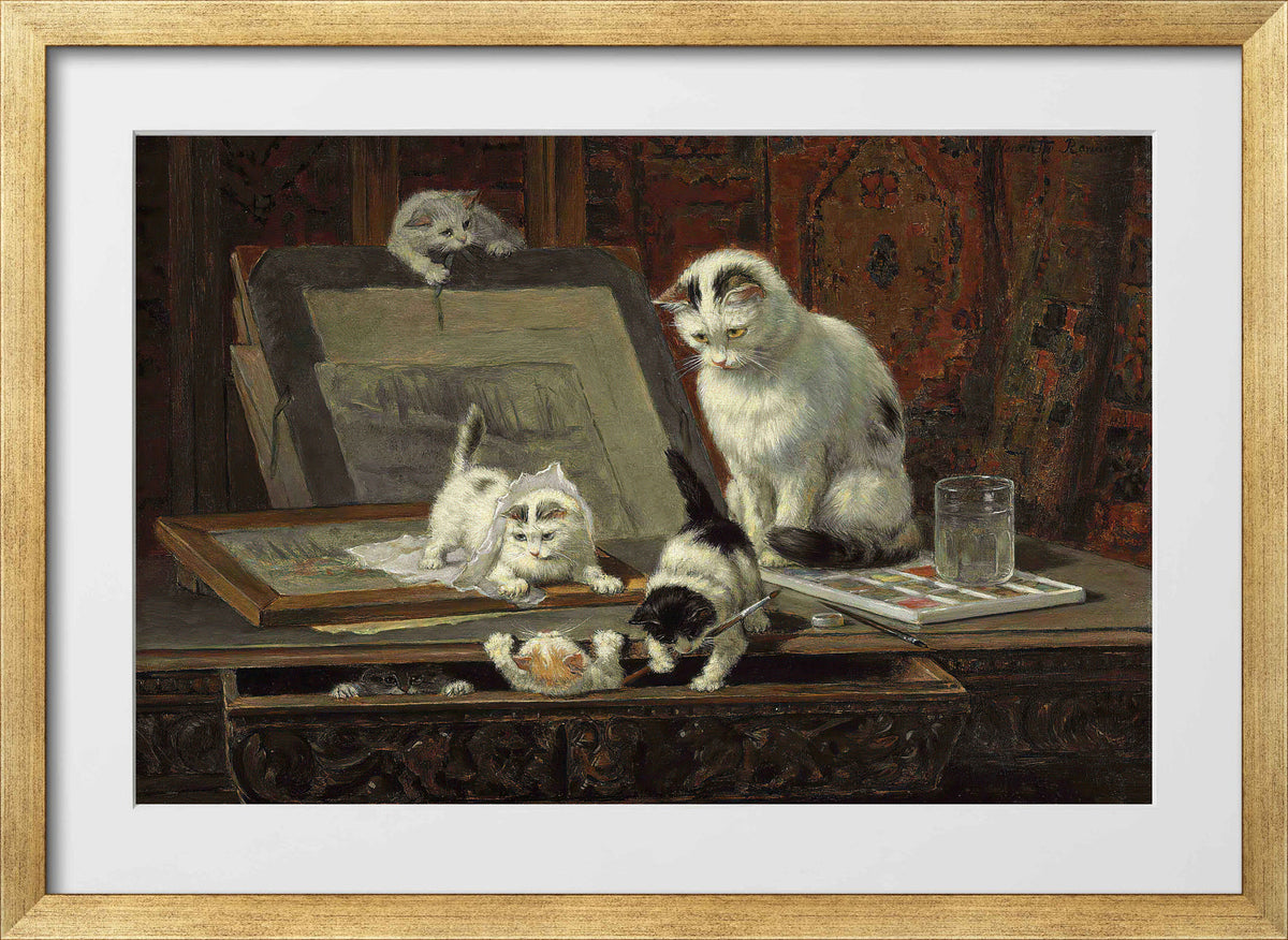The Kittenβs Art Lesson by Henriette Ronner-Knip β gold frame
