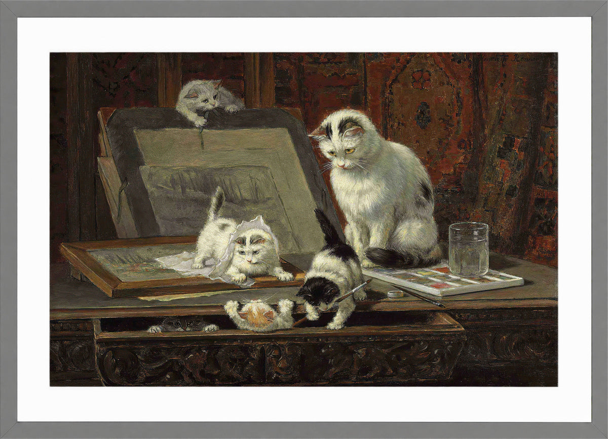 The Kittenβs Art Lesson by Henriette Ronner-Knip β light grey frame