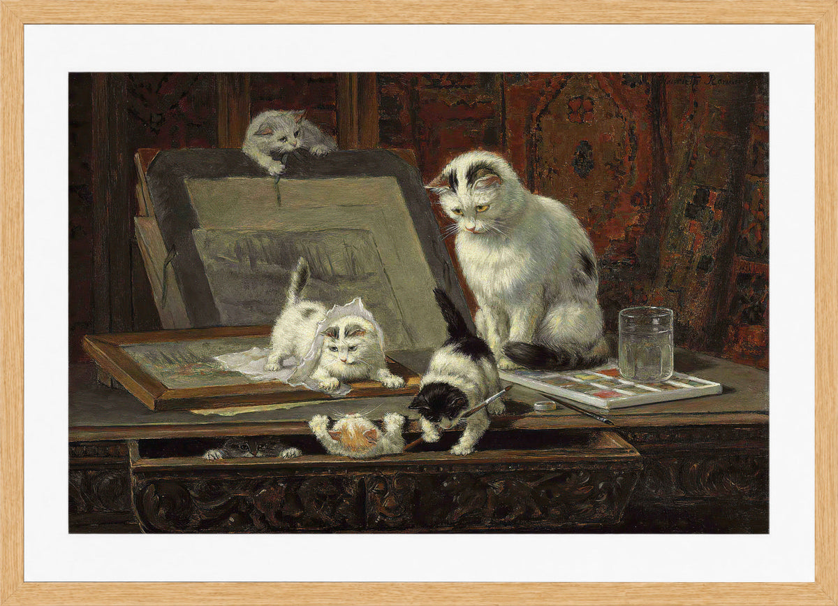 The Kittenβs Art Lesson by Henriette Ronner-Knip β oak frame