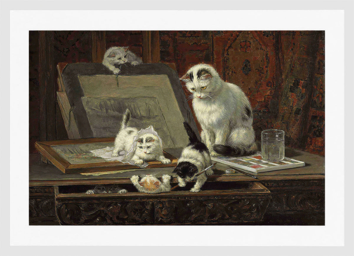 The Kittenβs Art Lesson by Henriette Ronner-Knip β white frame