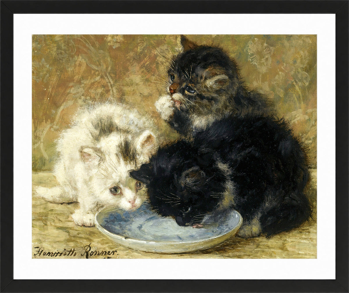 Three Kittens (1895) by Henriette Ronner-Knip β black frame