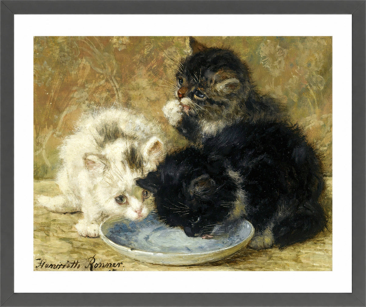 Three Kittens (1895) by Henriette Ronner-Knip β dark grey frame