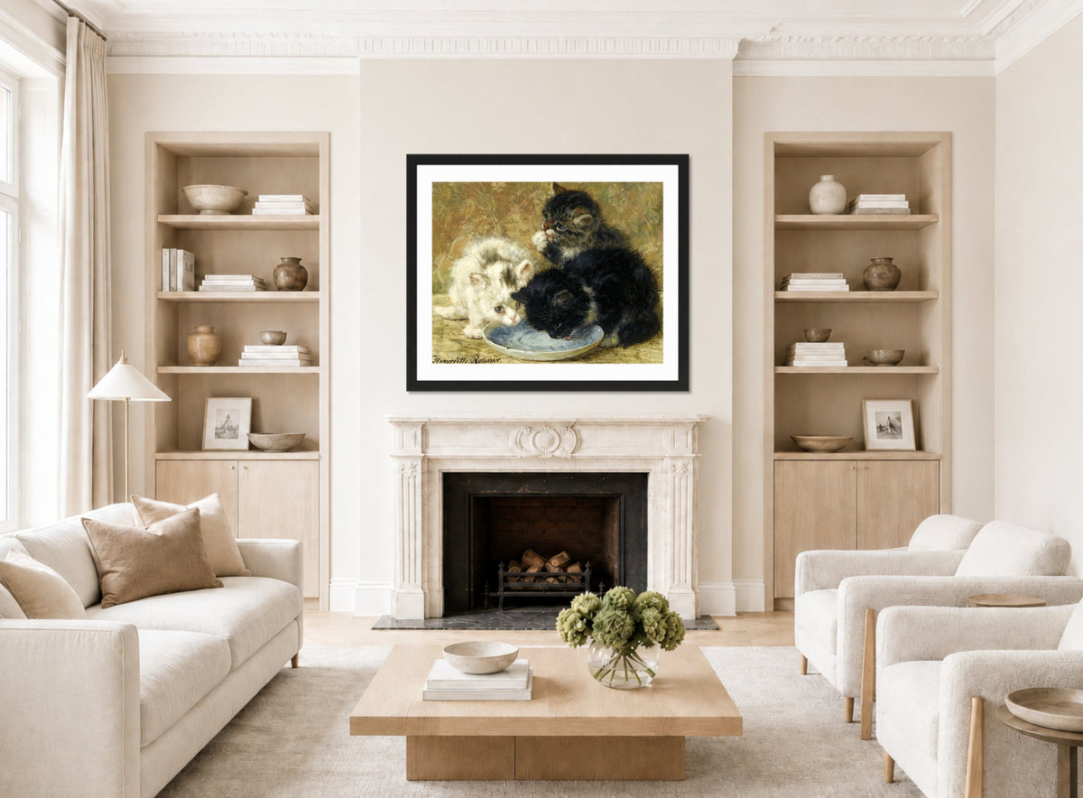 Three Kittens (1895) by Henriette Ronner-Knip β living room roomset