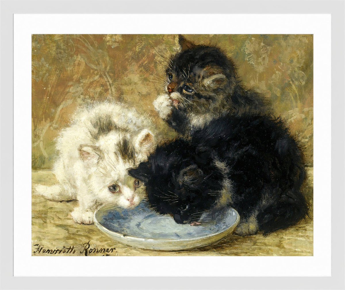 Three Kittens (1895) by Henriette Ronner-Knip β white frame