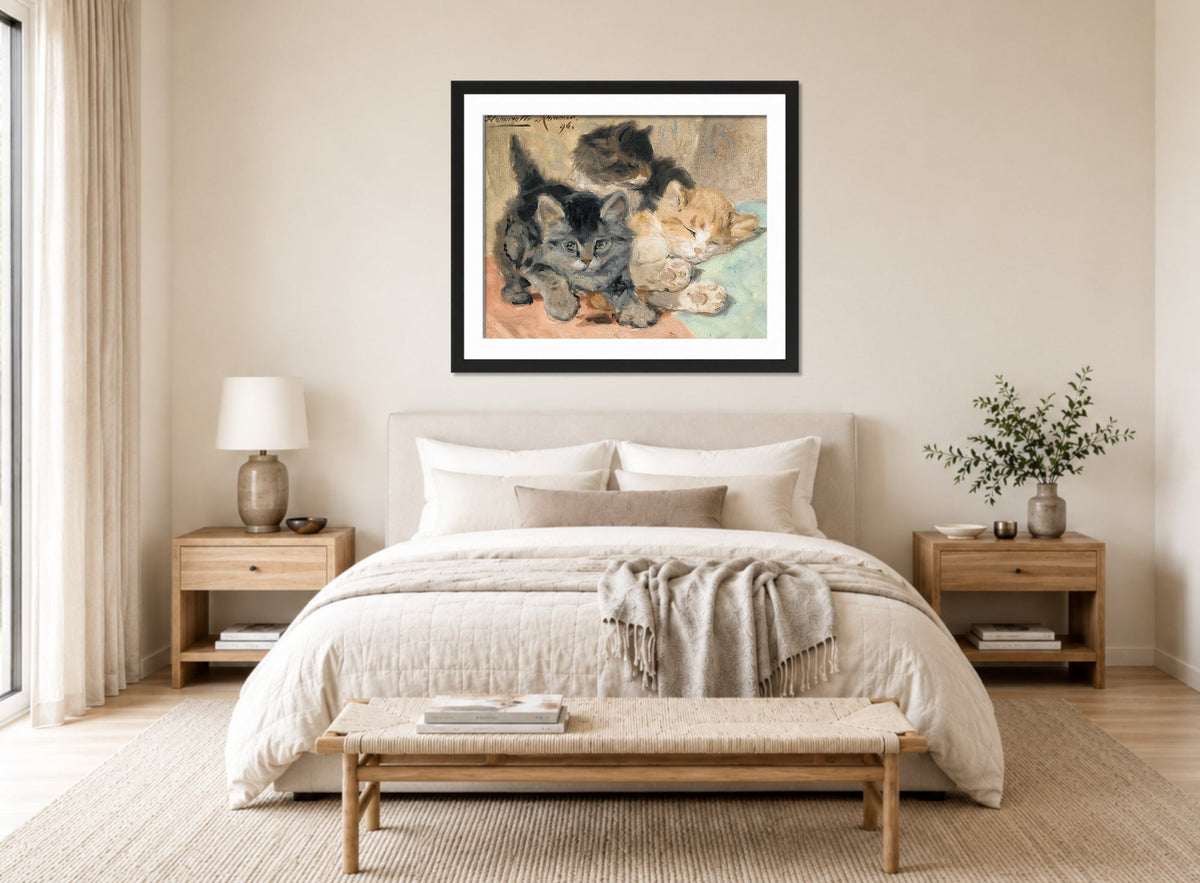 Three Kittens (1896) by Henriette Ronner-Knip — bedroom
