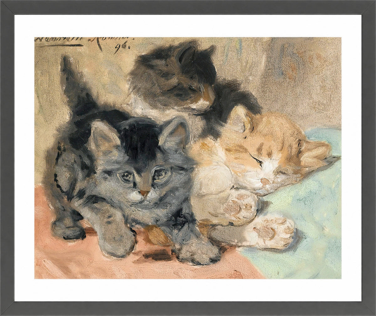 Three Kittens (1896) by Henriette Ronner-Knip — dark grey frame