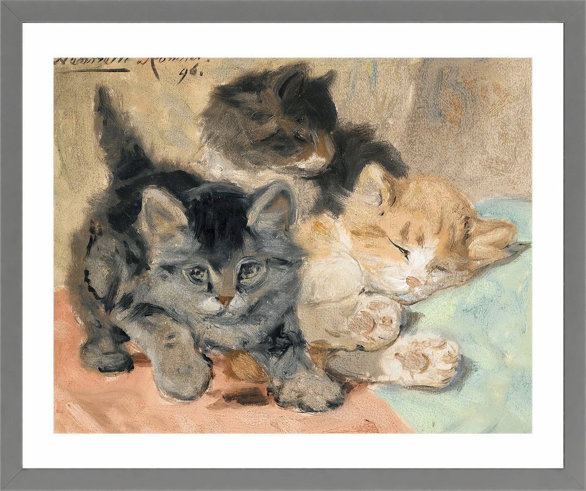 Three Kittens (1896) by Henriette Ronner-Knip — light grey frame