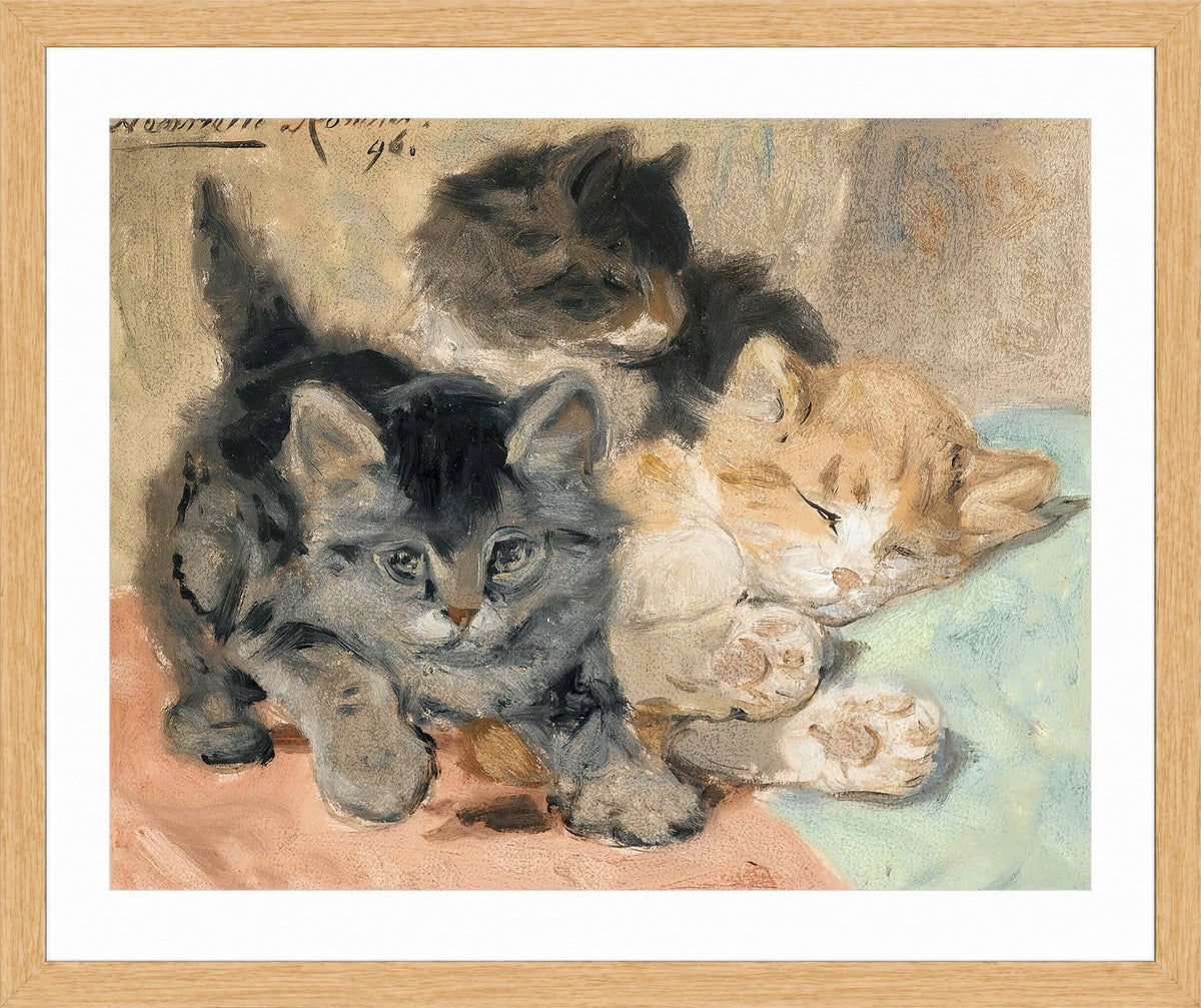 Three Kittens (1896) by Henriette Ronner-Knip — oak frame