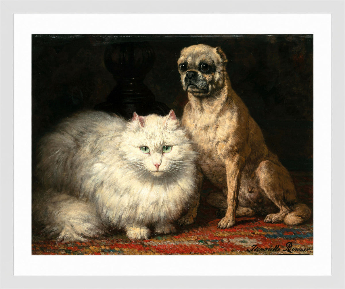 Two Friends by Henriette Ronner-Knip β white frame