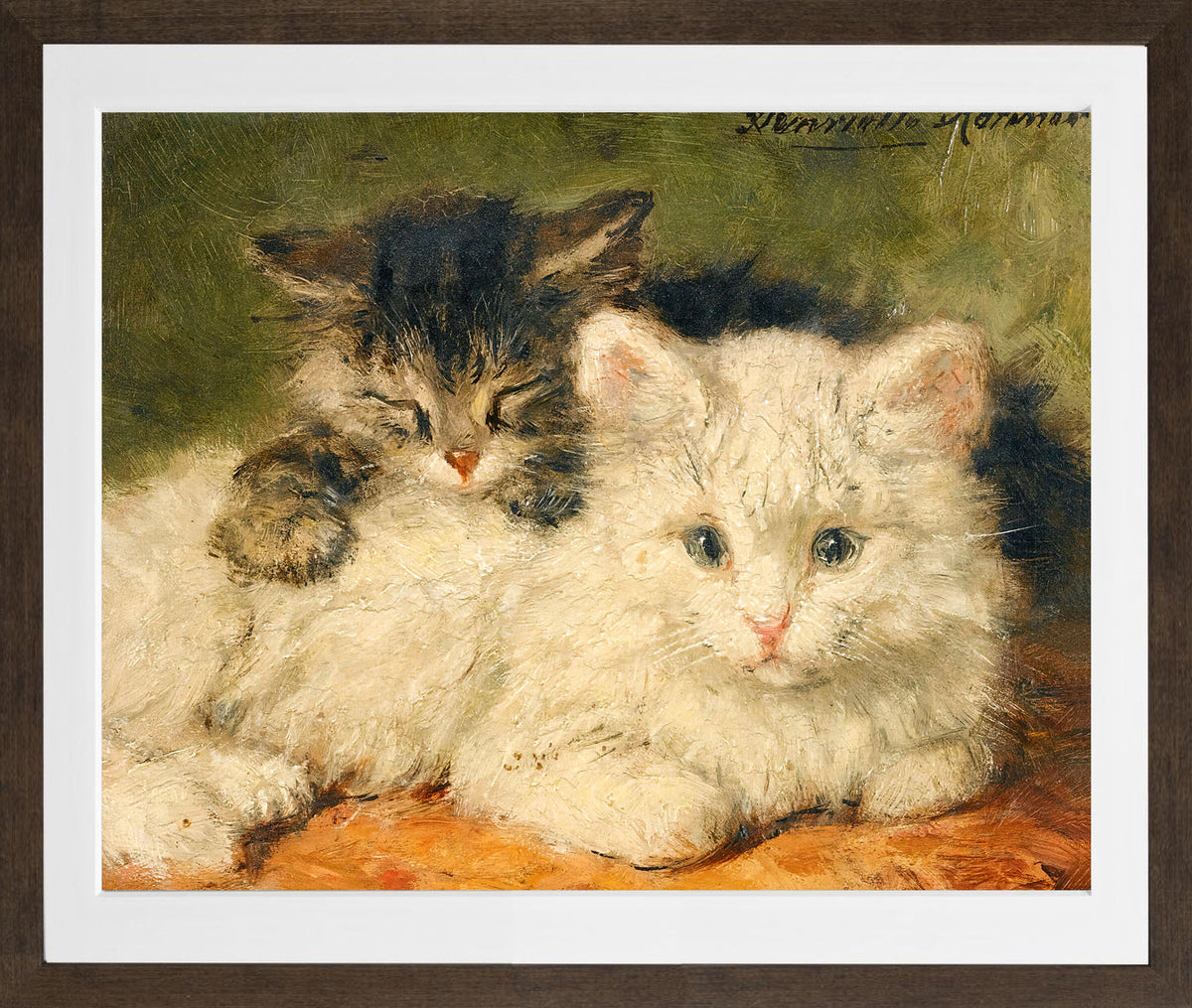 Two Kittens by Henriette Ronner-Knip — brown frame