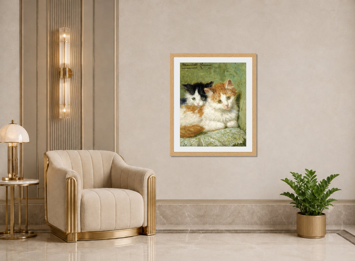 Two Kittens Sitting on a Cushion (1895) by Henriette Ronner-Knip β art deco roomset