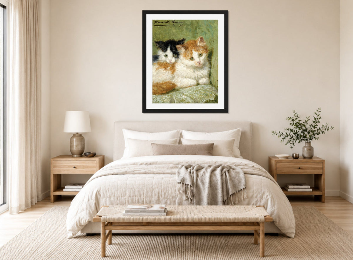 Two Kittens Sitting on a Cushion (1895) by Henriette Ronner-Knip β bedroom